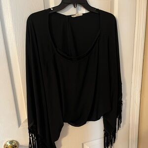 Black half crop top with fringe